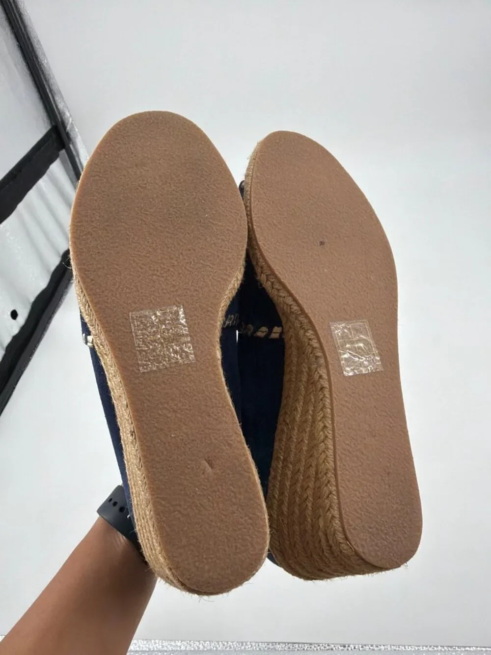 NIB Jack Rogers Palmer Wedge Womens 7.5M Espadrille Peep Toe Shoes Suede Blue